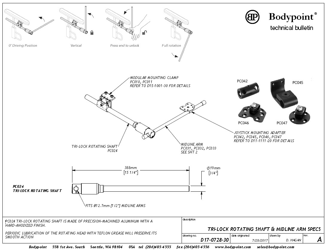 Tri-Lock Rotating Shaft & Midline Arm Specs